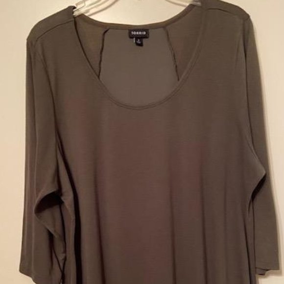 Torrid Ladies Dark Green Top, 3X, 3/4 sleeve, light weight - Picture 1 of 6